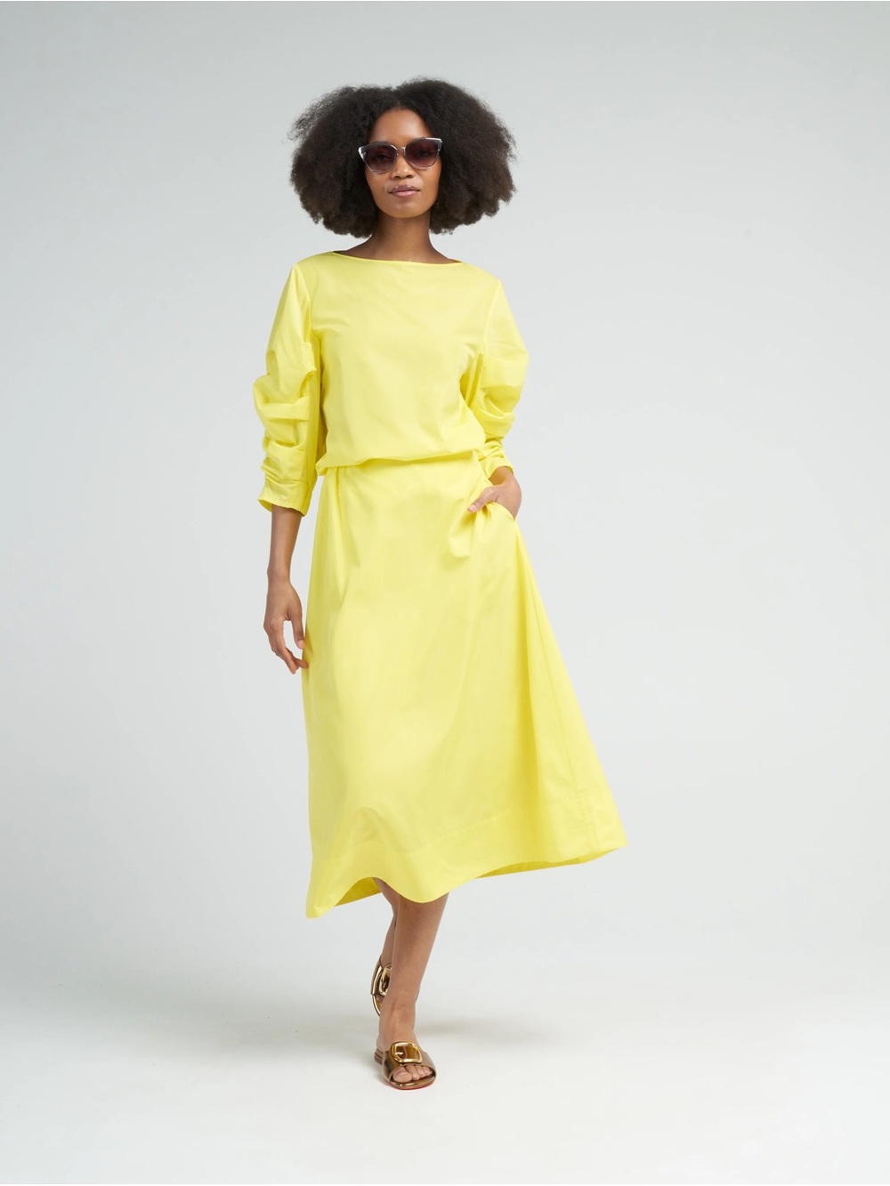 Tibi Italian Sporty Nylon Side Shirred Circle Skirt